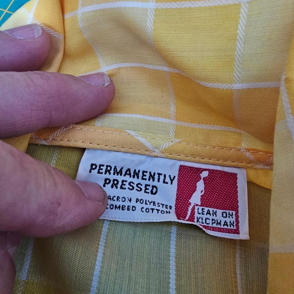 Vintage 1970s Dress Minidress Yellow Plaid Short Sleeve Buttons Pointed Collar - Picture 13 of 16
